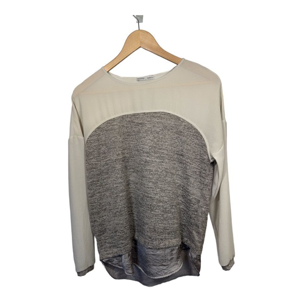 ZARA Women’s Layered Mixed Fabric High Low Hem Top Cream Size Medium